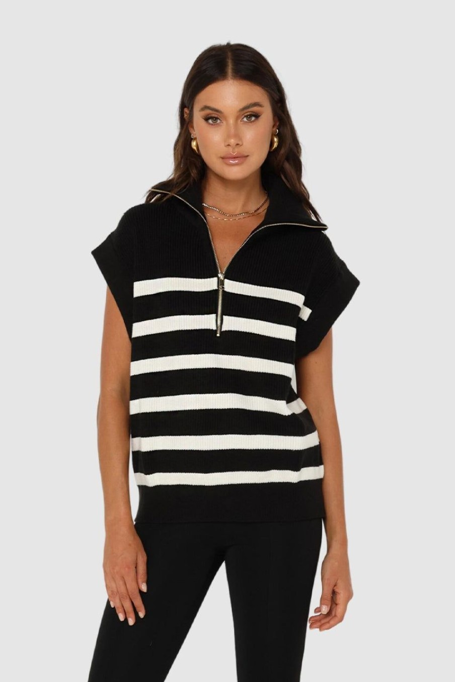 Tops Madison The Label | Owen Knit Vest | Black/White