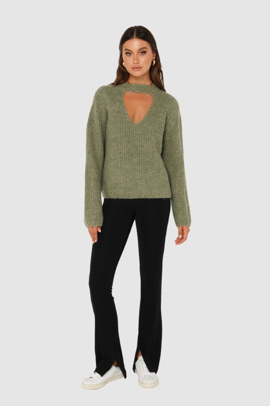 Tops Madison The Label | Delta Knit Jumper | Khaki