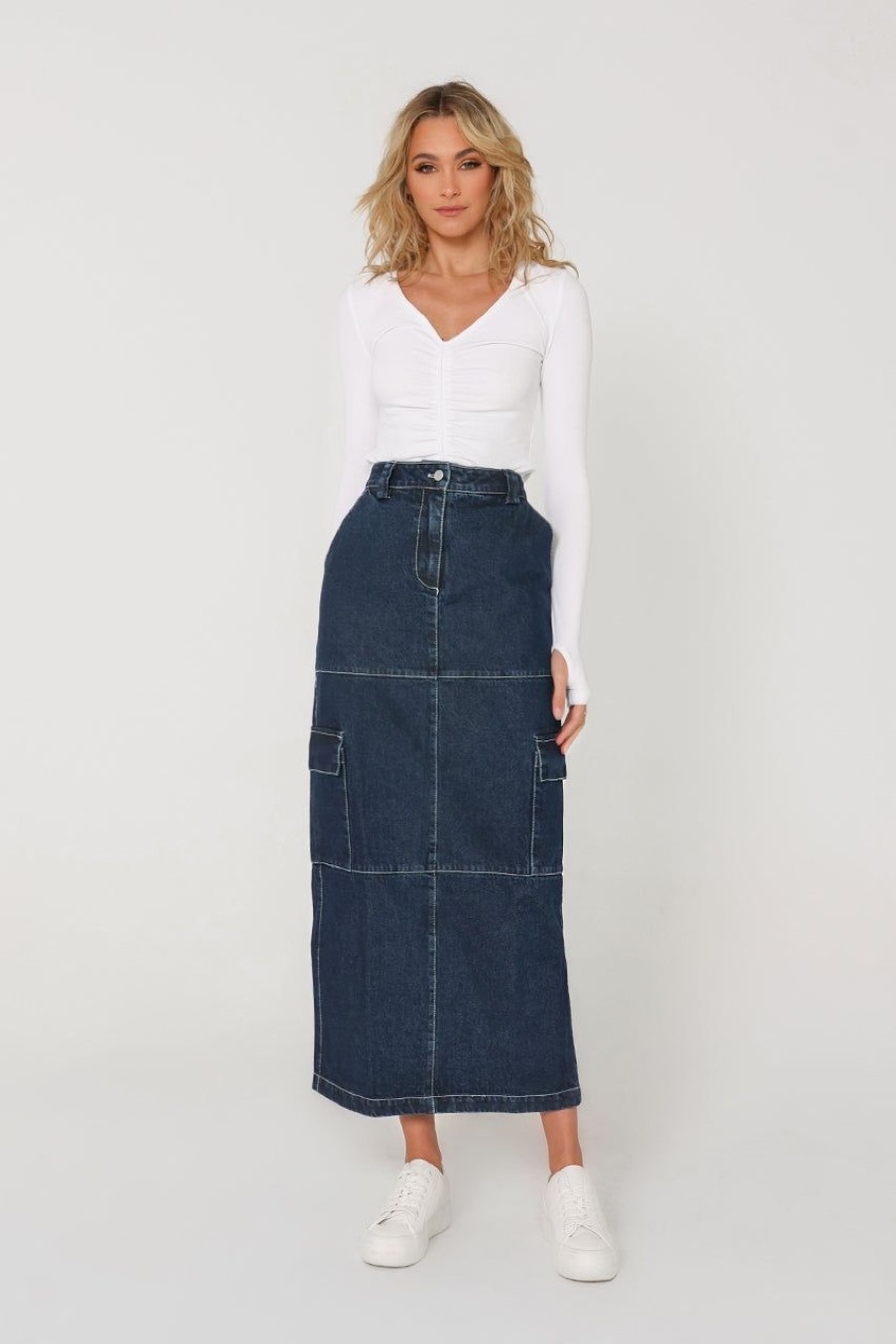 Bottoms Madison The Label | Lisa Cargo Maxi Skirt | Denim