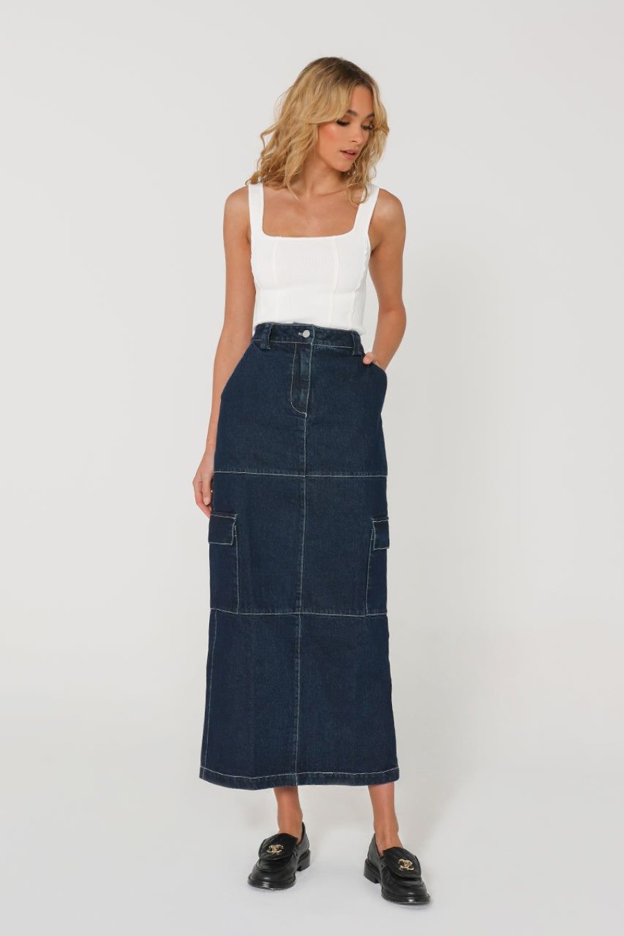 Bottoms Madison The Label | Lisa Cargo Maxi Skirt | Denim