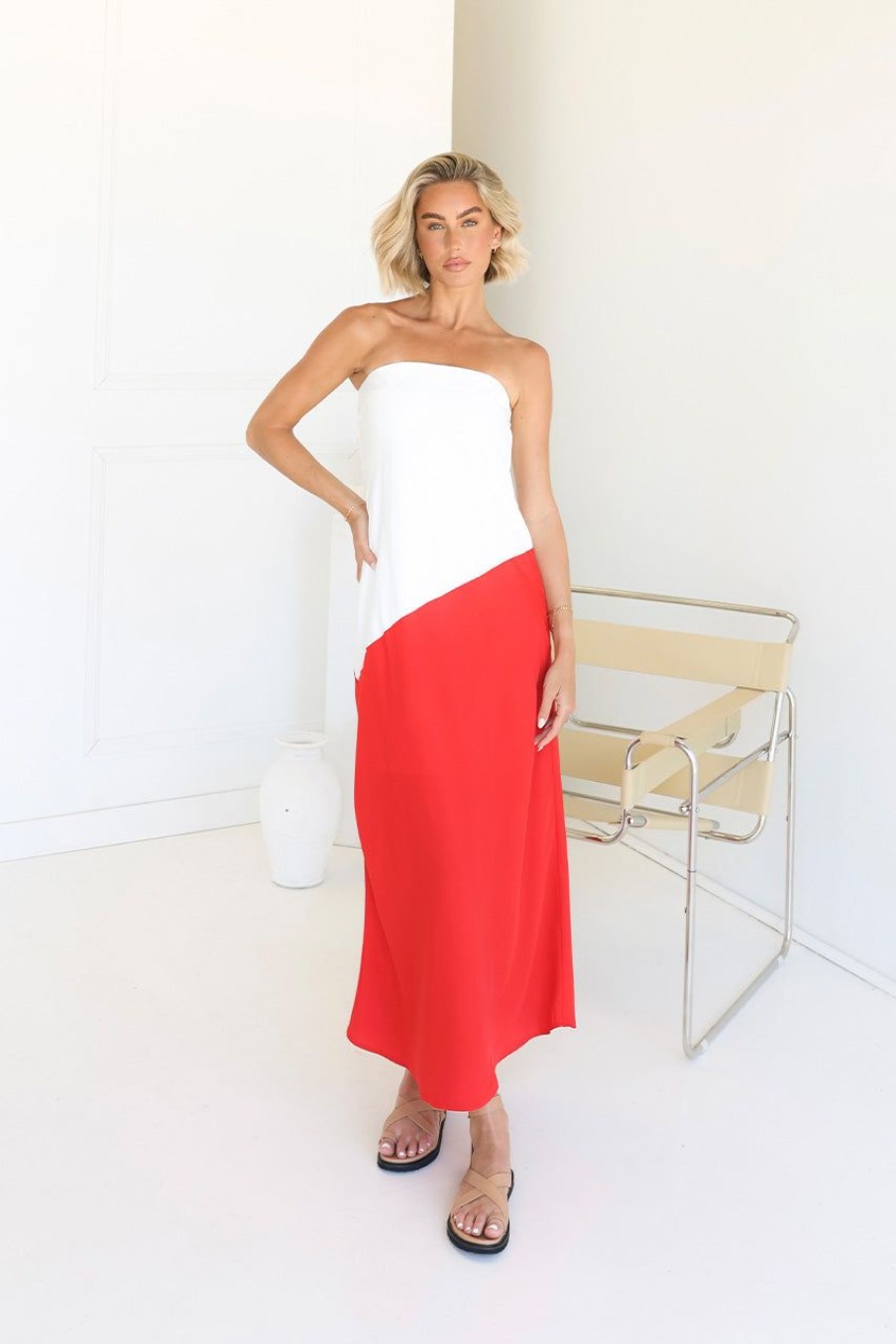 Dresses Madison The Label | Joanna Maxi Dress | White & Red