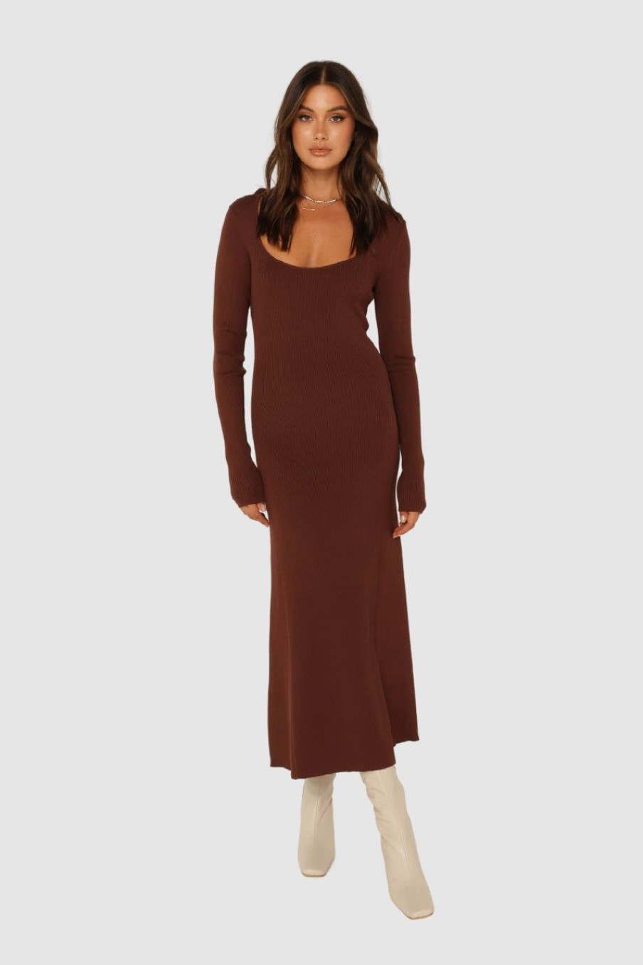 Dresses Madison The Label | Melanie Knit Midi Dress | Choc