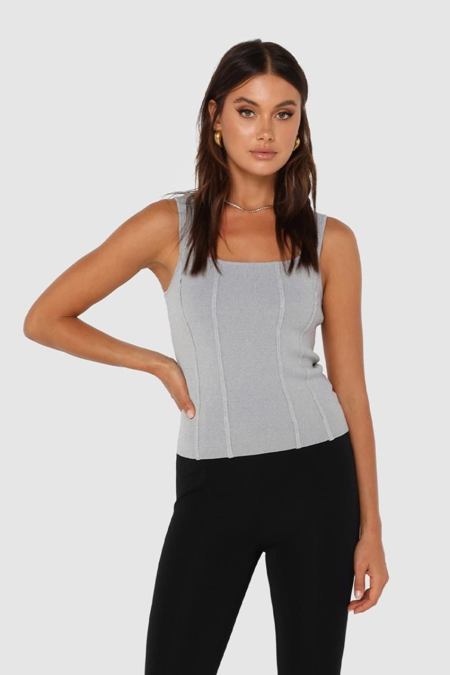 Basics Madison The Label | Karla Knit Top | Grey Marle