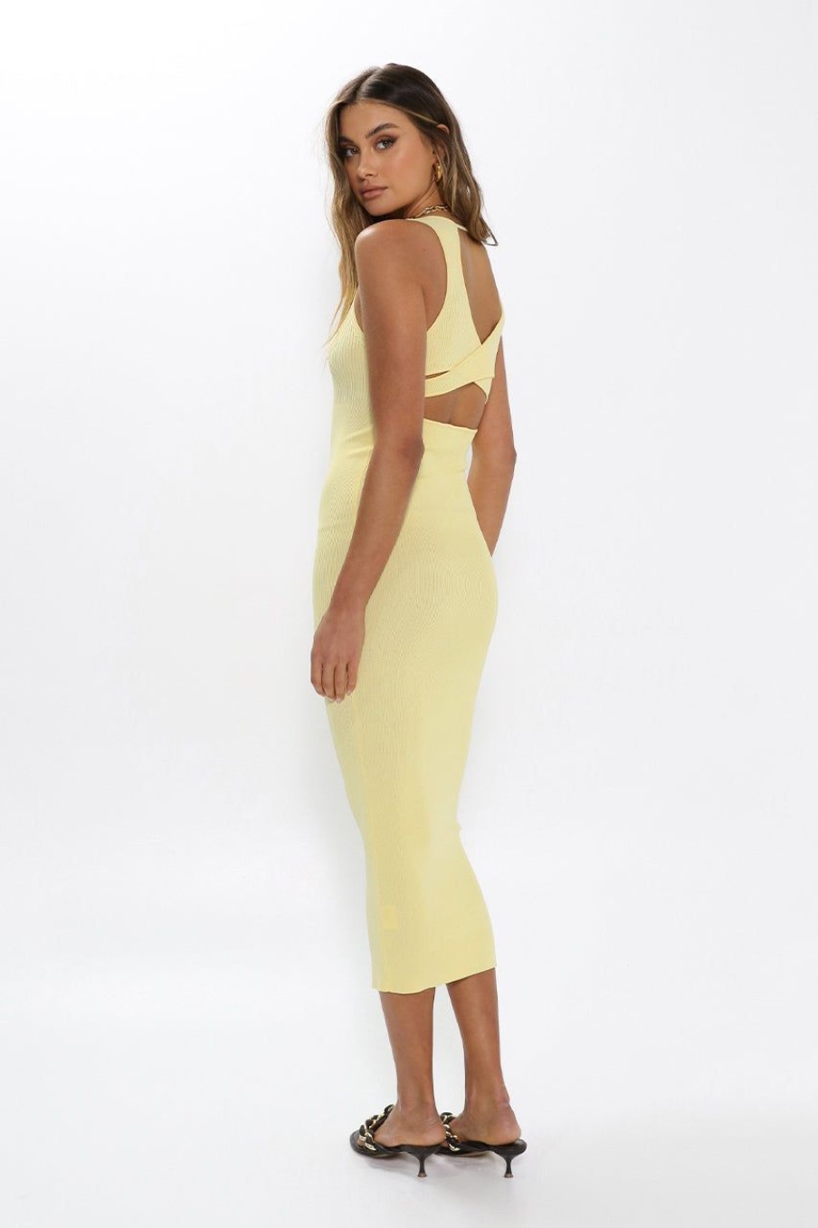 Dresses Madison The Label | Devon Knit Midi Dress | Lemon