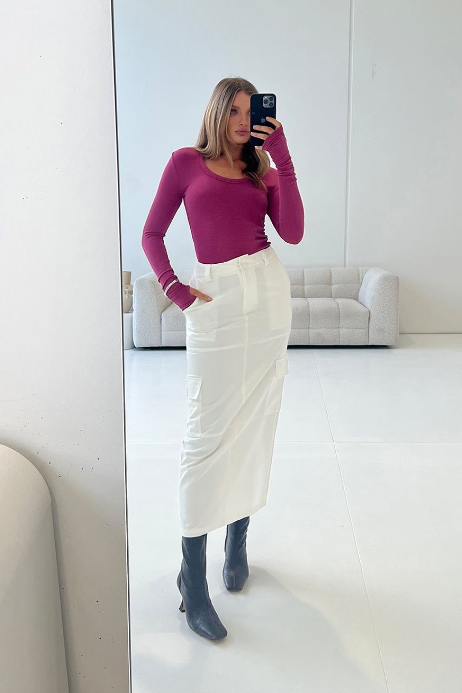 Bottoms Madison The Label | Lisa Cargo Maxi Skirt | White