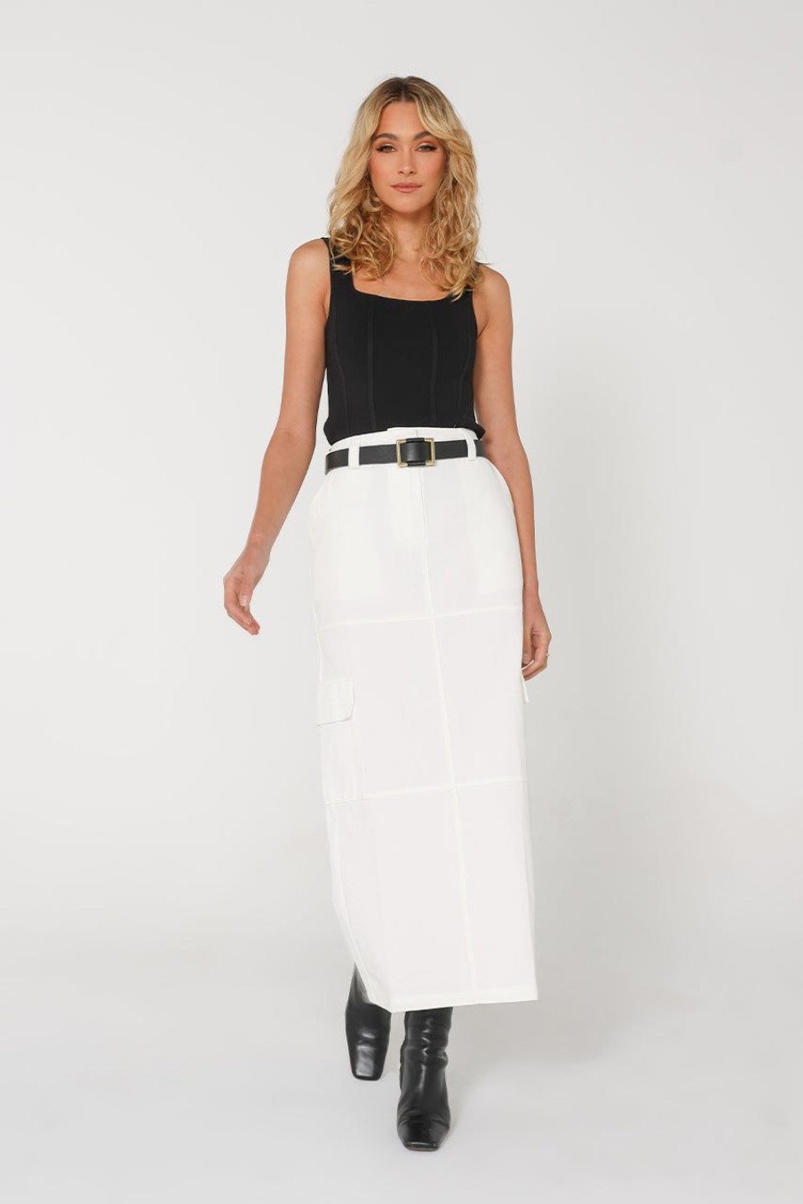 Bottoms Madison The Label | Lisa Cargo Maxi Skirt | White