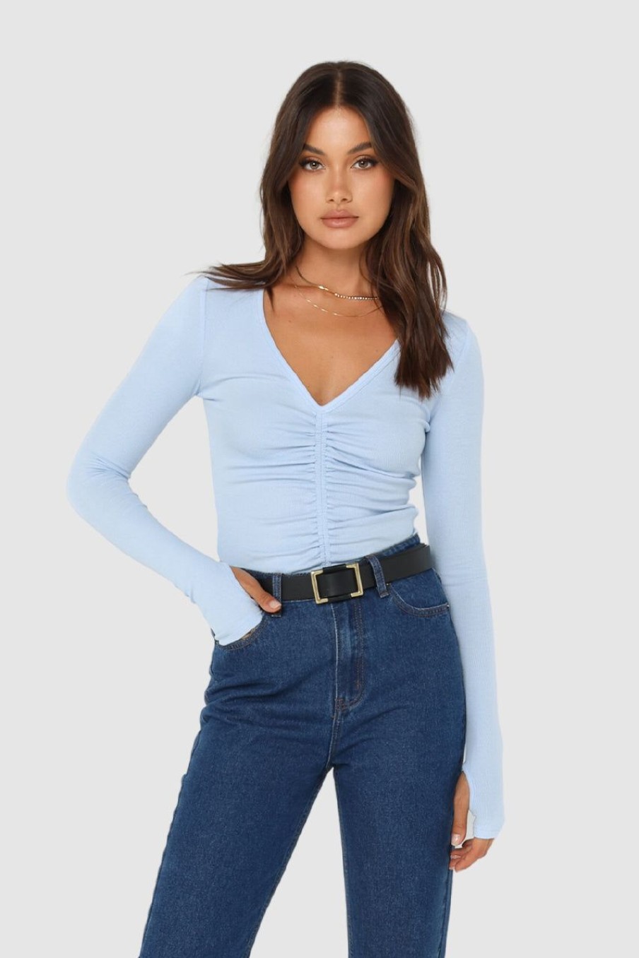 Tops Madison The Label | Hazel Long Sleeve Top | Powder Blue