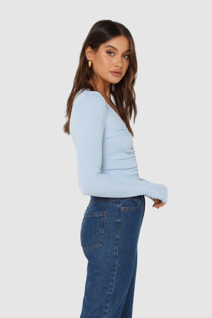 Tops Madison The Label | Hazel Long Sleeve Top | Powder Blue