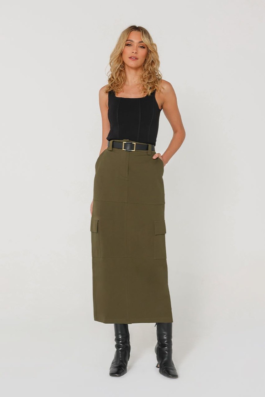 Bottoms Madison The Label | Lisa Cargo Maxi Skirt | Khaki