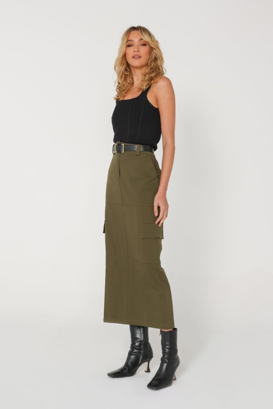 Bottoms Madison The Label | Lisa Cargo Maxi Skirt | Khaki