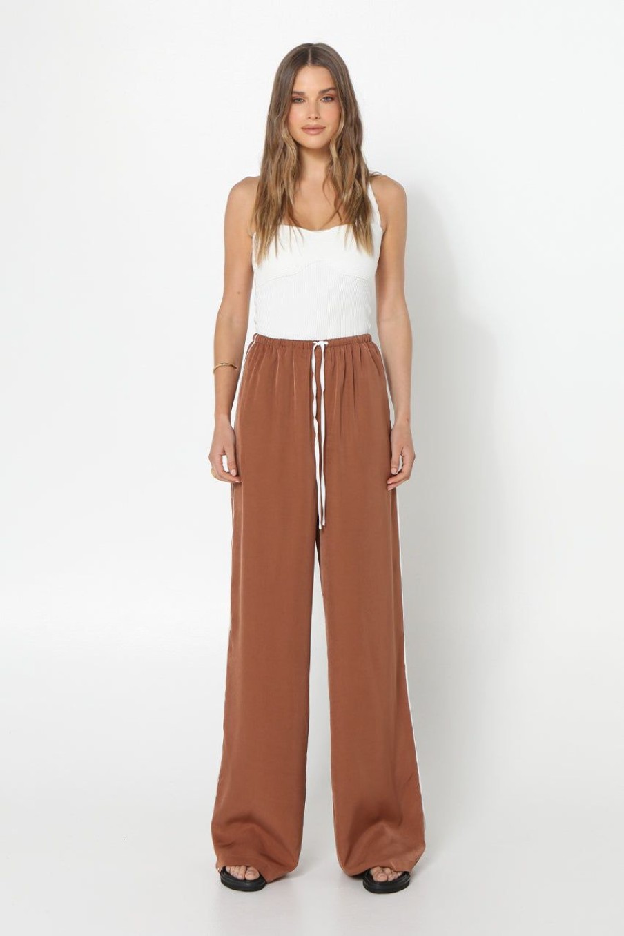 Sets Madison The Label | Clara Pants | Hazelnut/White