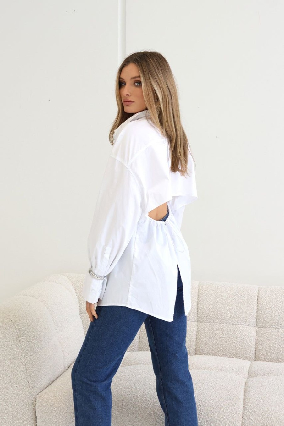 Tops Madison The Label | Zander Open Back Shirt | White