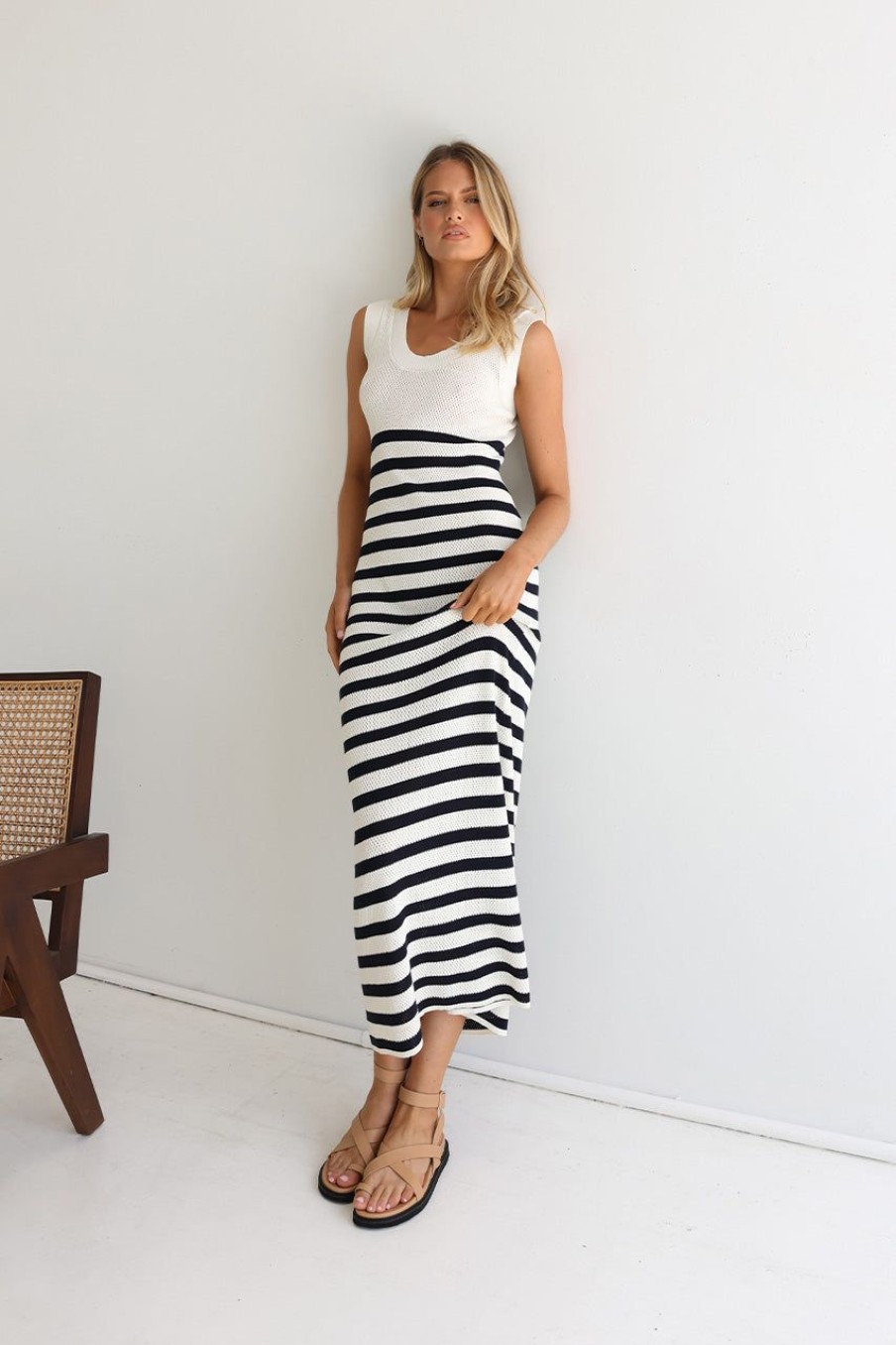 Dresses Madison The Label | Mallery Knit Dress | Black & White Stripe