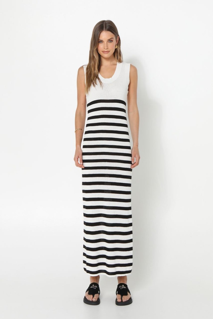 Dresses Madison The Label | Mallery Knit Dress | Black & White Stripe