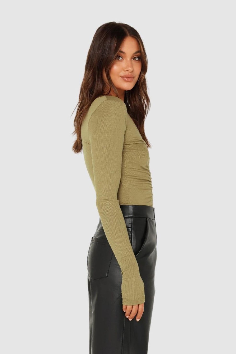 Tops Madison The Label | Hazel Long Sleeve Top | Khaki