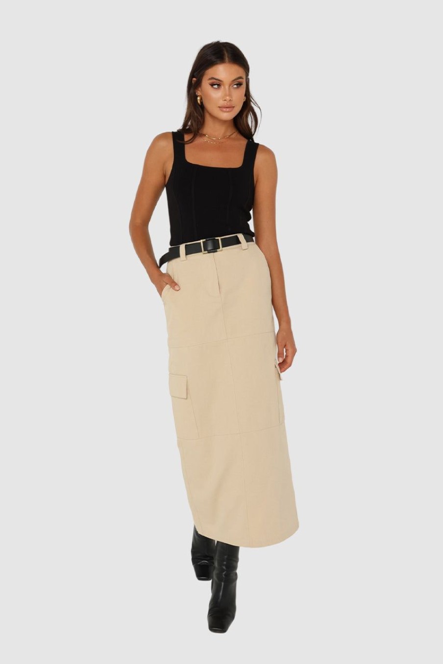 Bottoms Madison The Label | Lisa Cargo Maxi Skirt | Sand