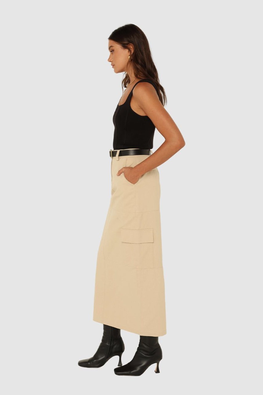 Bottoms Madison The Label | Lisa Cargo Maxi Skirt | Sand