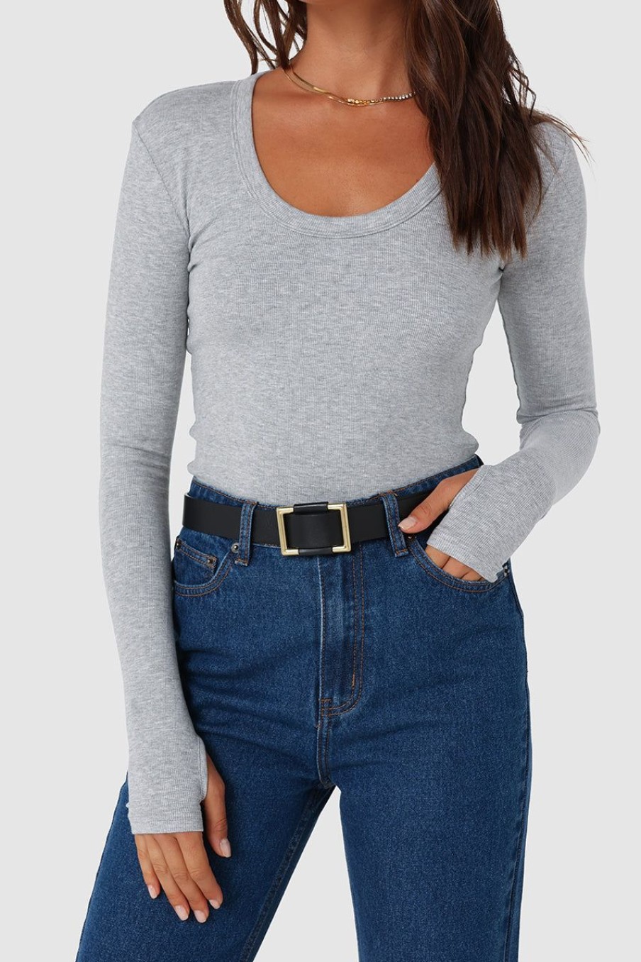 Basics Madison The Label | Sinclair Long Sleeve Top | Grey Marle