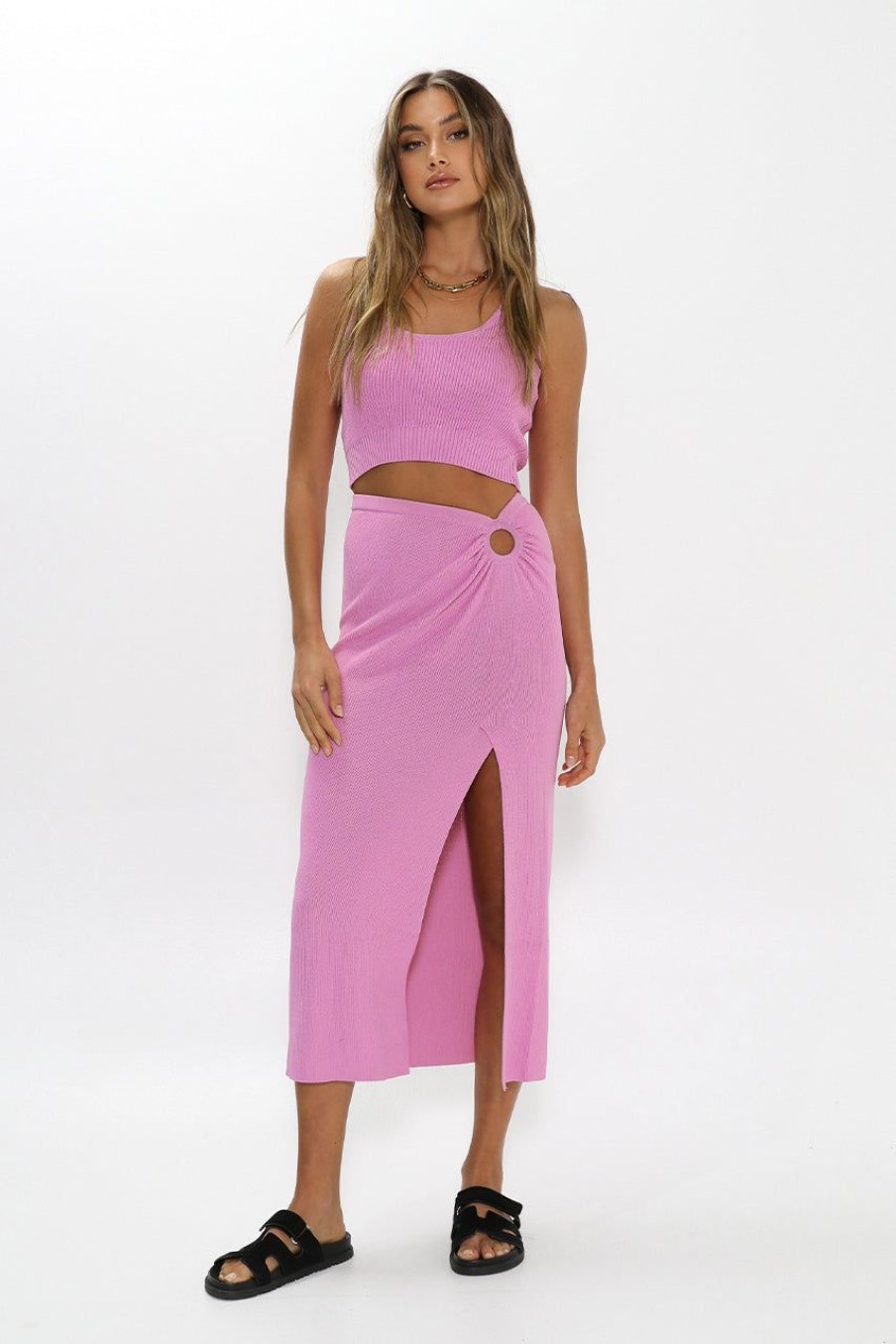 Sets Madison The Label | Gwen Knit Midi Skirt | Pink