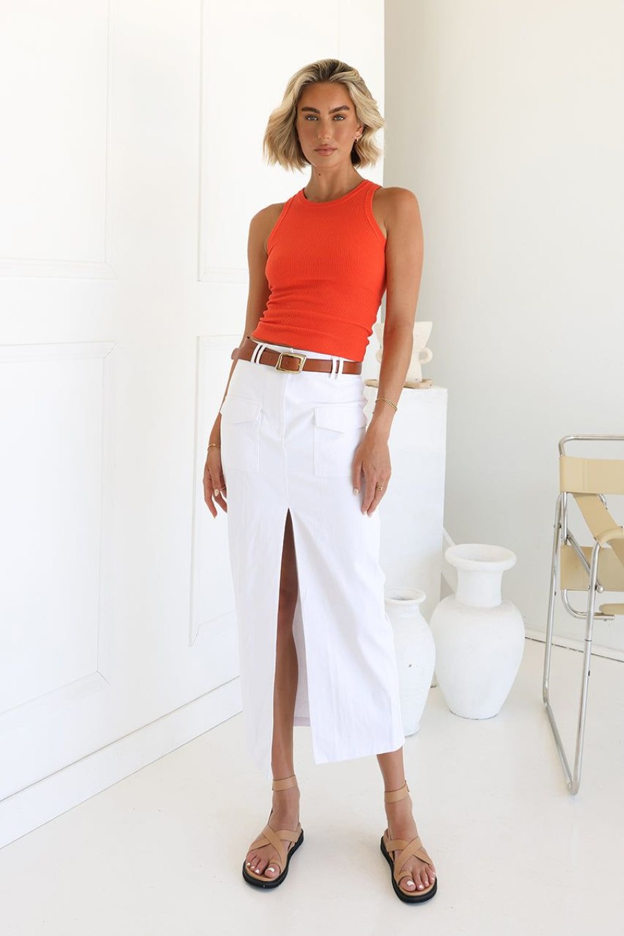 Bottoms Madison The Label | Evan Midi Skirt | White