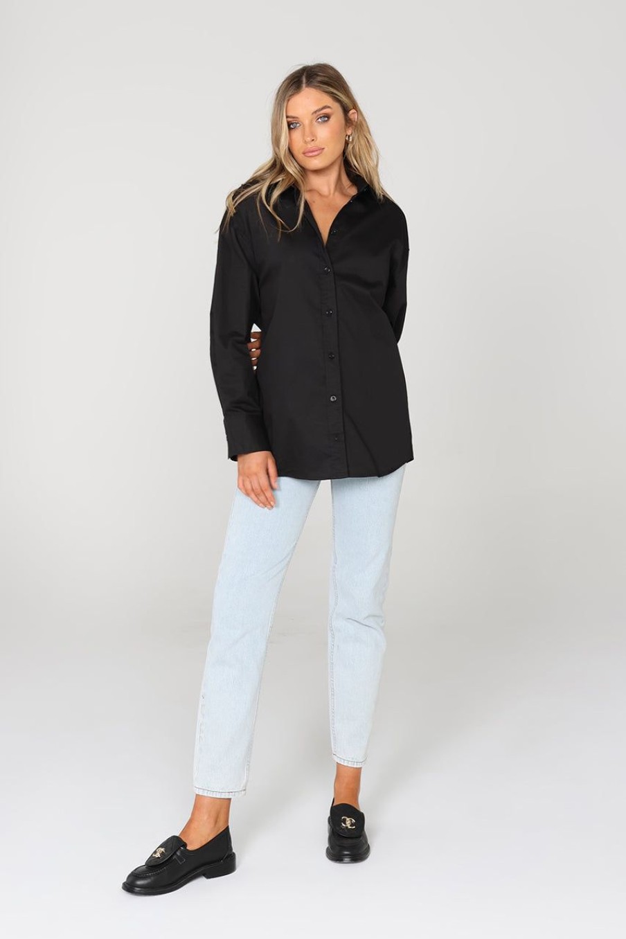 Tops Madison The Label | Zander Open Back Shirt | Black